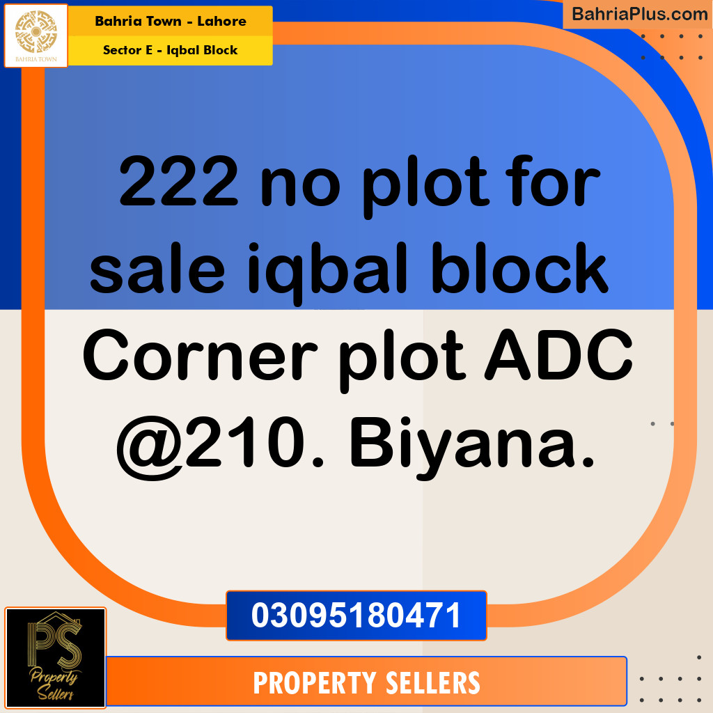 10 Marla Residential Plot for Sale in Sector E - Iqbal Block -  Bahria Town, Lahore - (BP-356580)