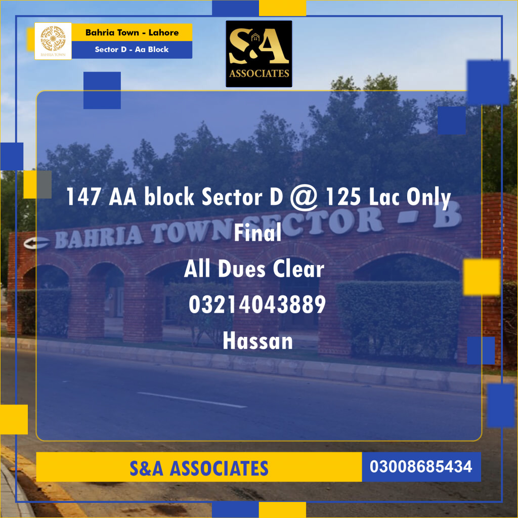 5 Marla Residential Plot for Sale in Sector D - AA Block -  Bahria Town, Lahore - (BP-356595)