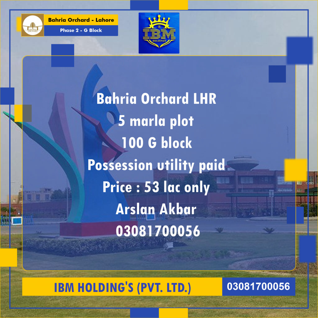 5 Marla Residential Plot for Sale in Phase 2 - G Block -  Bahria Orchard, Lahore - (BP-356614)