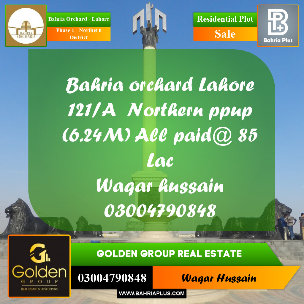 6 Marla Residential Plot for Sale in Phase 1 - Northern District -  Bahria Orchard, Lahore - (BP-356616)