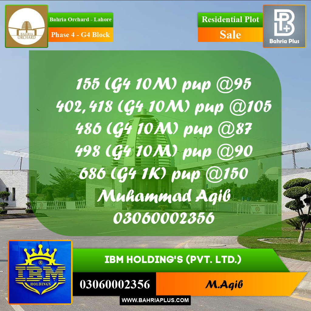 10 Marla Residential Plot for Sale in Phase 4 - G4 Block -  Bahria Orchard, Lahore - (BP-356645)