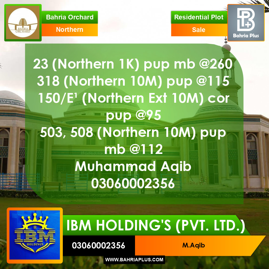 10 Marla Residential Plot for Sale in Phase 1 - Northern District -  Bahria Orchard, Lahore - (BP-356646)