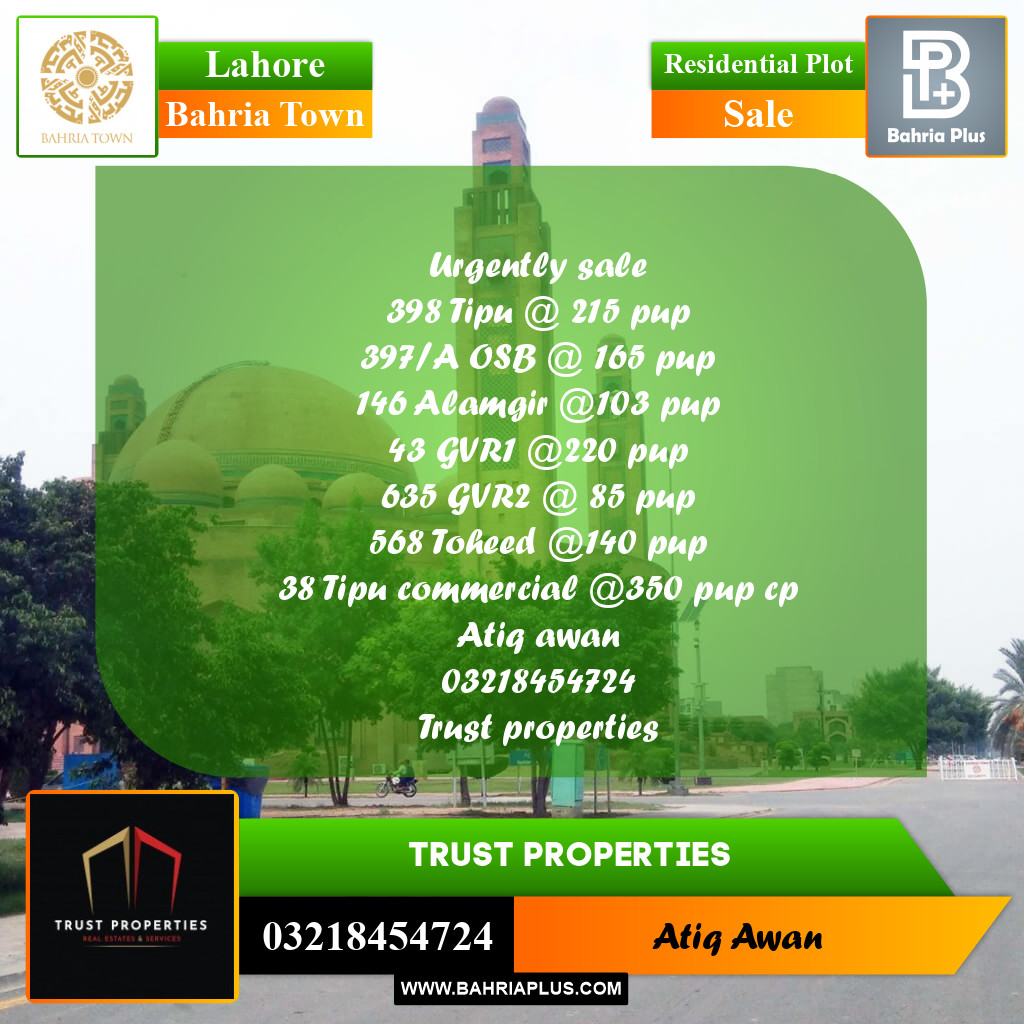 Residential Plot for Sale in Bahria Town, Lahore - (BP-356658)
