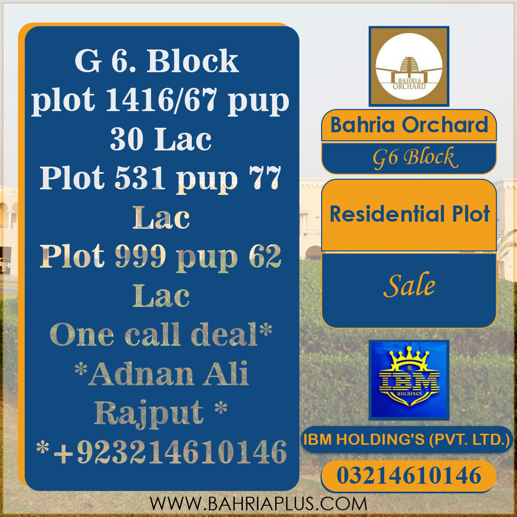 5 Marla Residential Plot for Sale in Phase 4 - G6 Block -  Bahria Orchard, Lahore - (BP-356746)