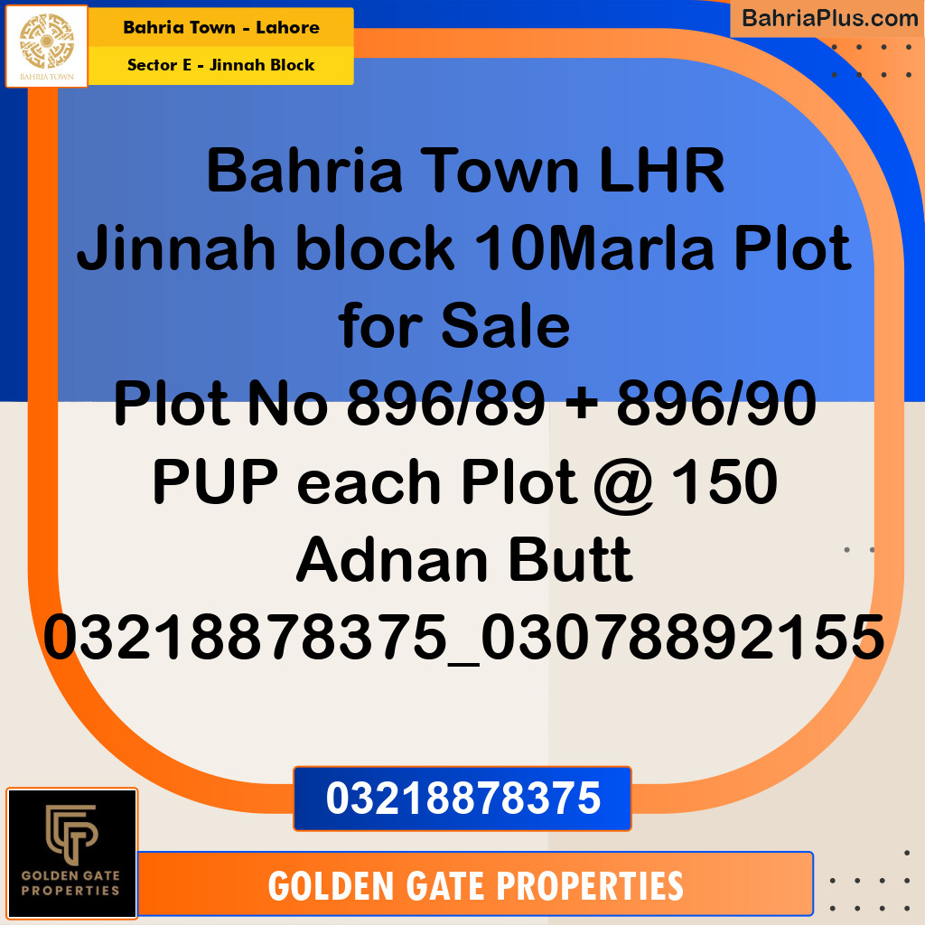 10 Marla Residential Plot for Sale in Sector E - Jinnah Block -  Bahria Town, Lahore - (BP-356754)