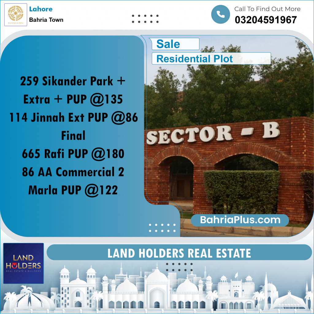 Residential Plot for Sale in Bahria Town, Lahore - (BP-356759)