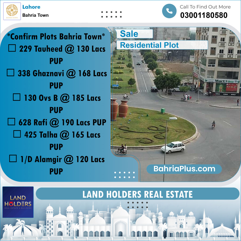 10 Marla Residential Plot for Sale in Bahria Town, Lahore - (BP-356814)