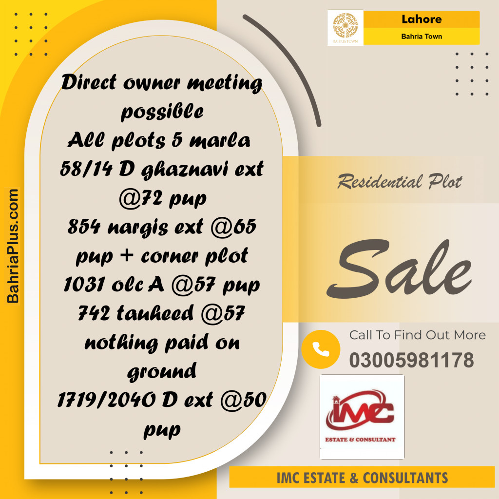 Residential Plot for Sale in Bahria Town, Lahore - (BP-356855)