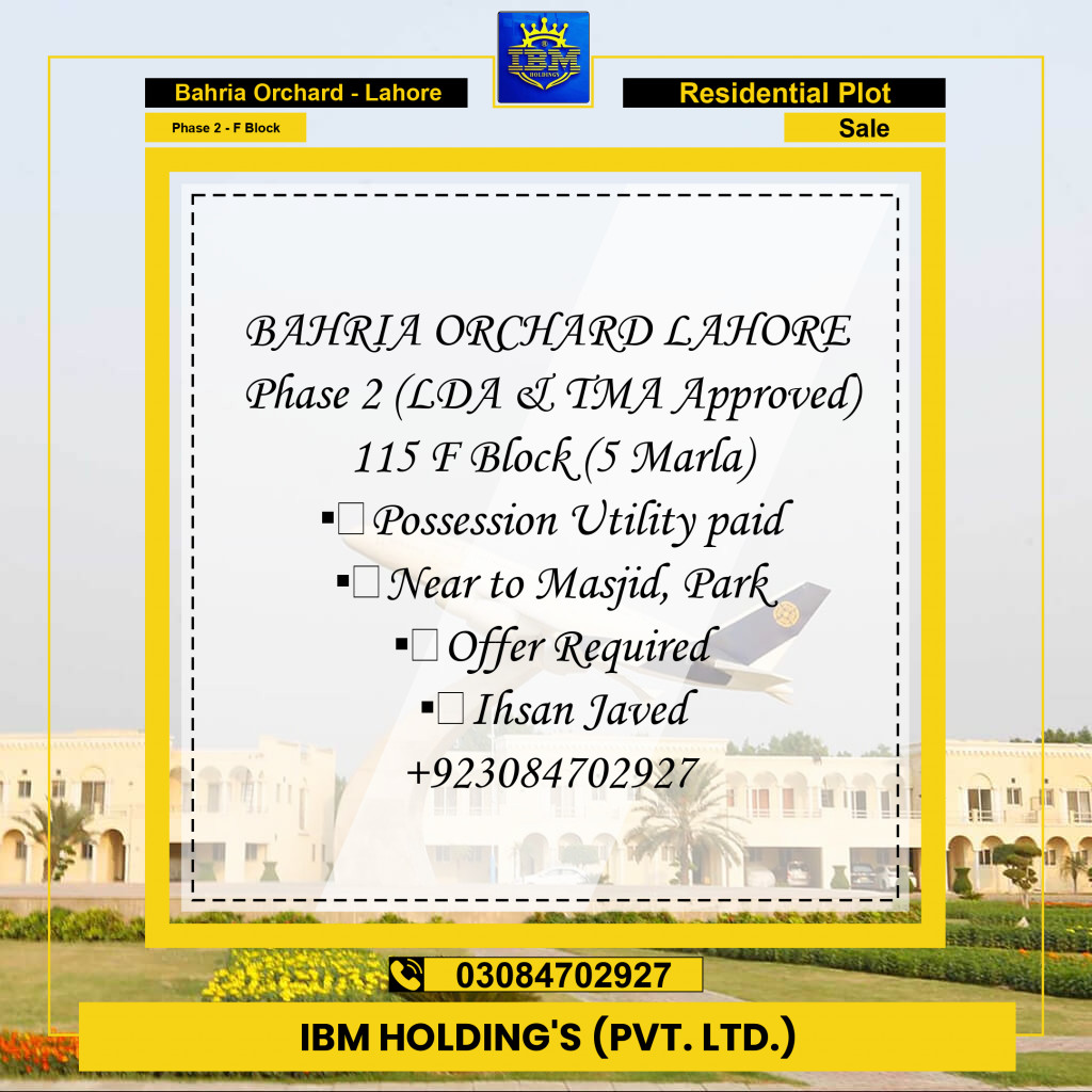 5 Marla Residential Plot for Sale in Phase 2 - F Block -  Bahria Orchard, Lahore - (BP-356866)