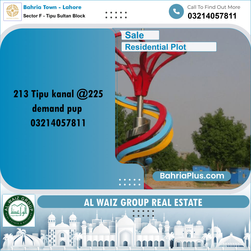 1 Kanal Residential Plot for Sale in Sector F - Tipu Sultan Block -  Bahria Town, Lahore - (BP-356874)