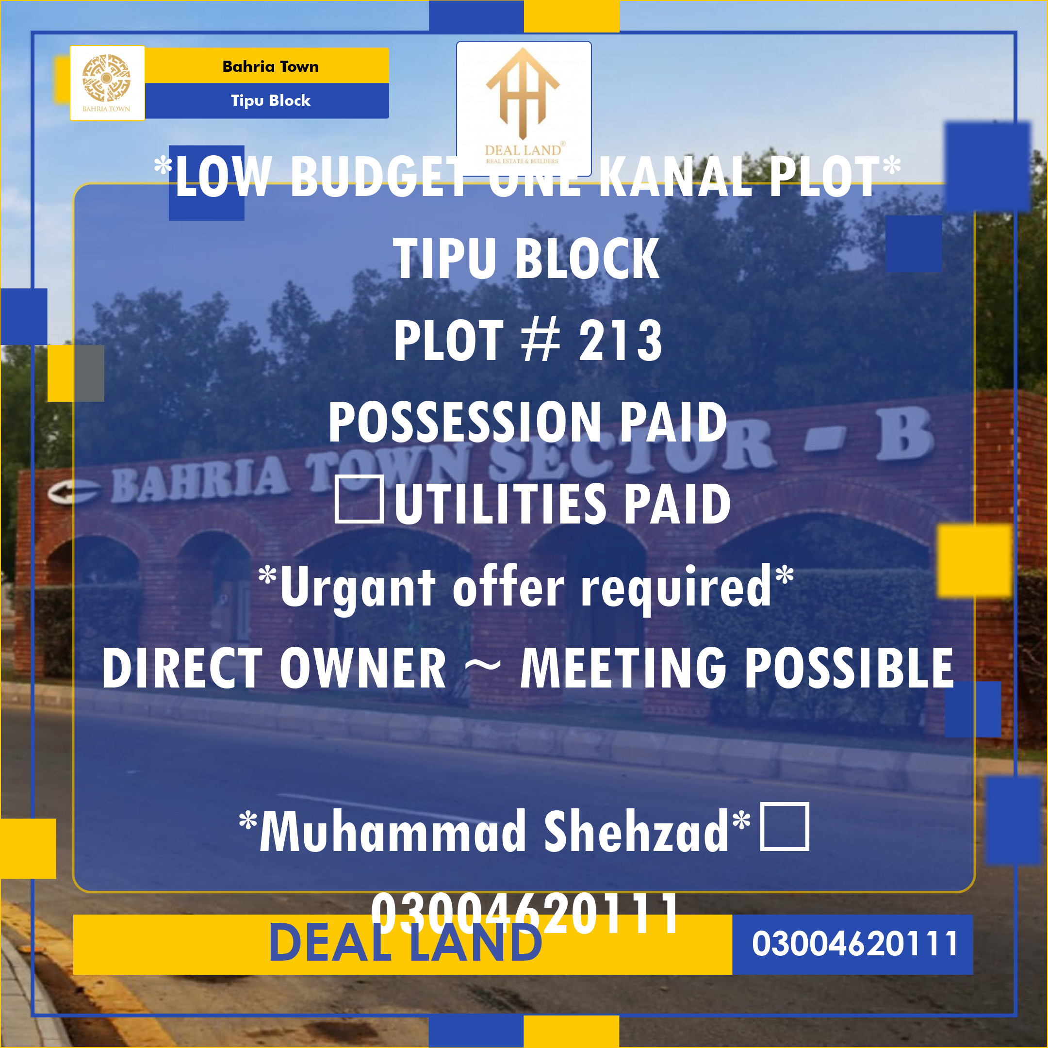 1 Kanal Residential Plot for Sale in Sector F - Tipu Sultan Block -  Bahria Town, Lahore - (BP-356908)