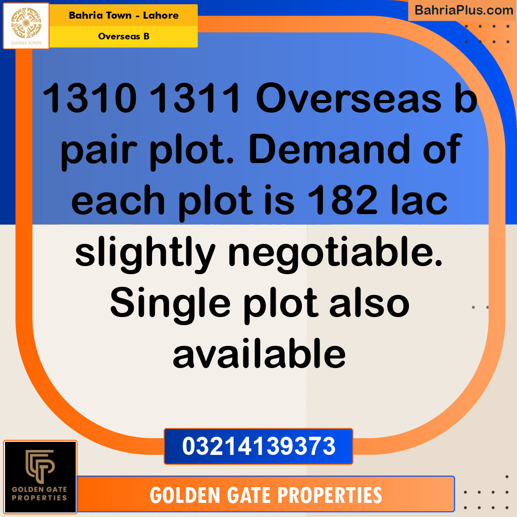10 Marla Residential Plot for Sale in Overseas B -  Bahria Town, Lahore - (BP-356930)