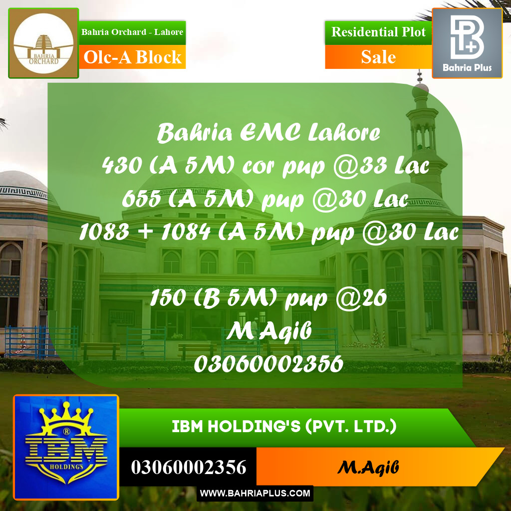5 Marla Residential Plot for Sale in OLC-A Block -  Bahria Orchard, Lahore - (BP-356983)