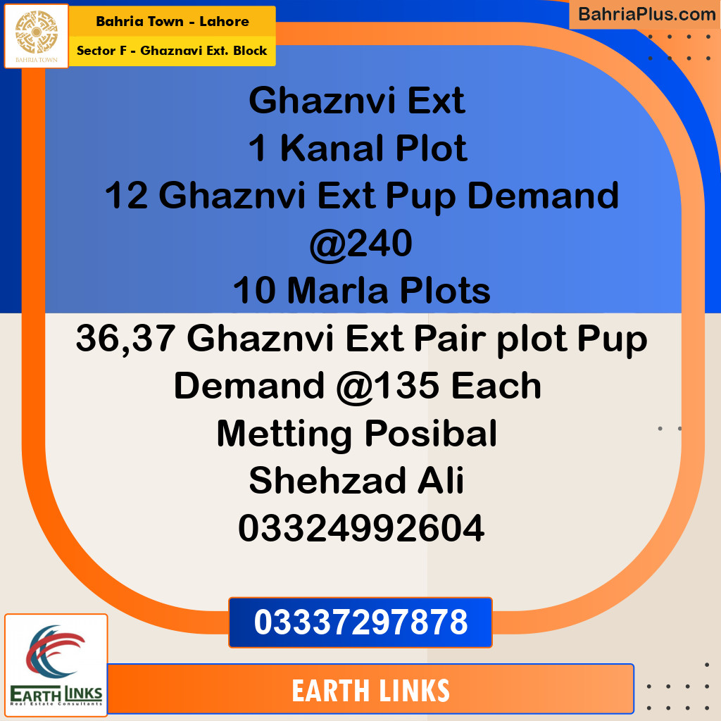 1 Kanal Residential Plot for Sale in Sector F - Ghaznavi Ext. Block -  Bahria Town, Lahore - (BP-357024)