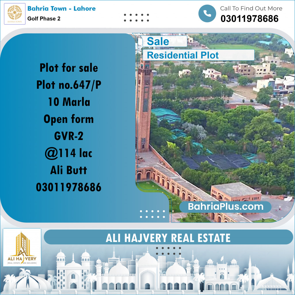 10 Marla Residential Plot for Sale in Golf Phase 2 -  Bahria Town, Lahore - (BP-357028)