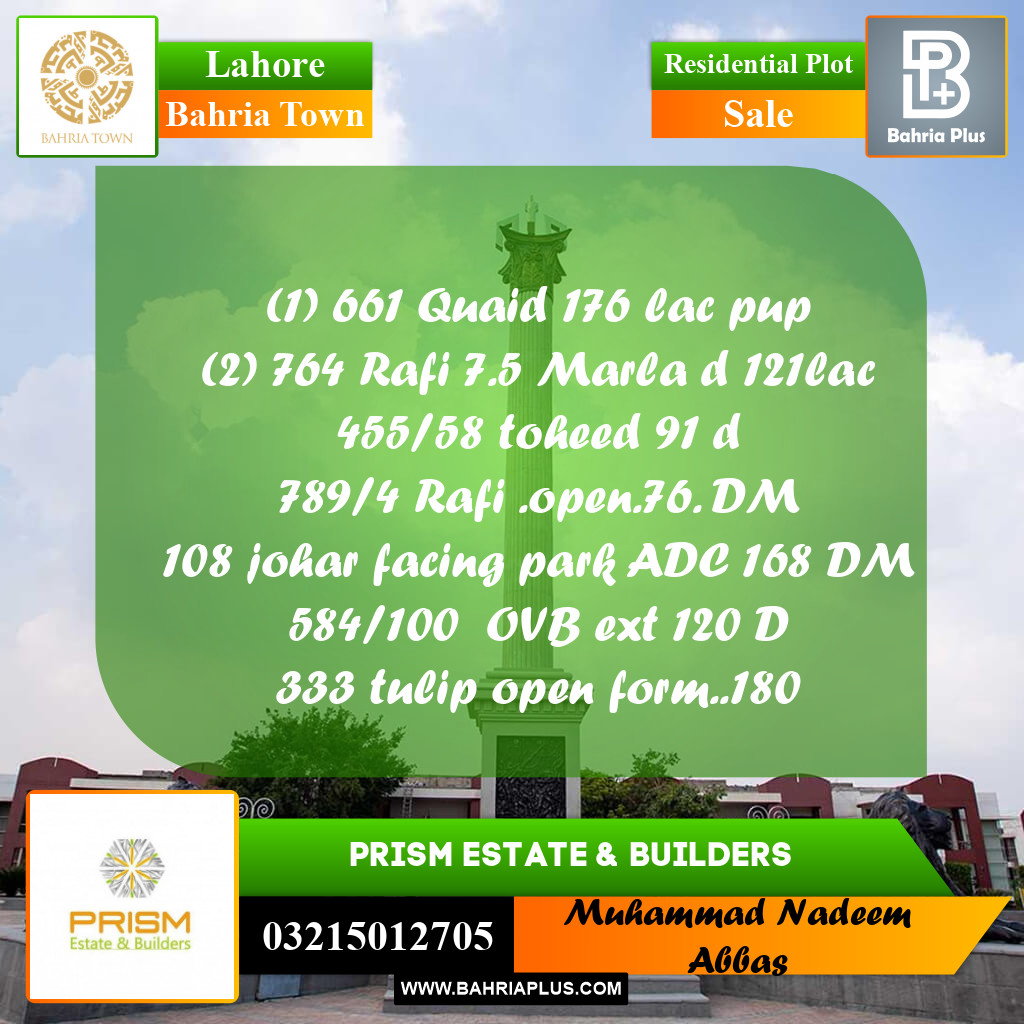 Residential Plot for Sale in Bahria Town, Lahore - (BP-357058)