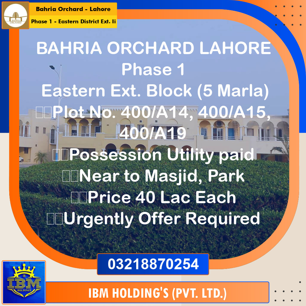 5 Marla Residential Plot for Sale in Phase 1 - Eastern District Ext. II -  Bahria Orchard, Lahore - (BP-357122)