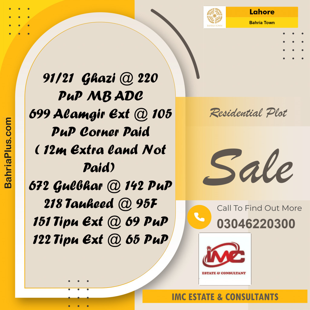 Residential Plot for Sale in Bahria Town, Lahore - (BP-357140)