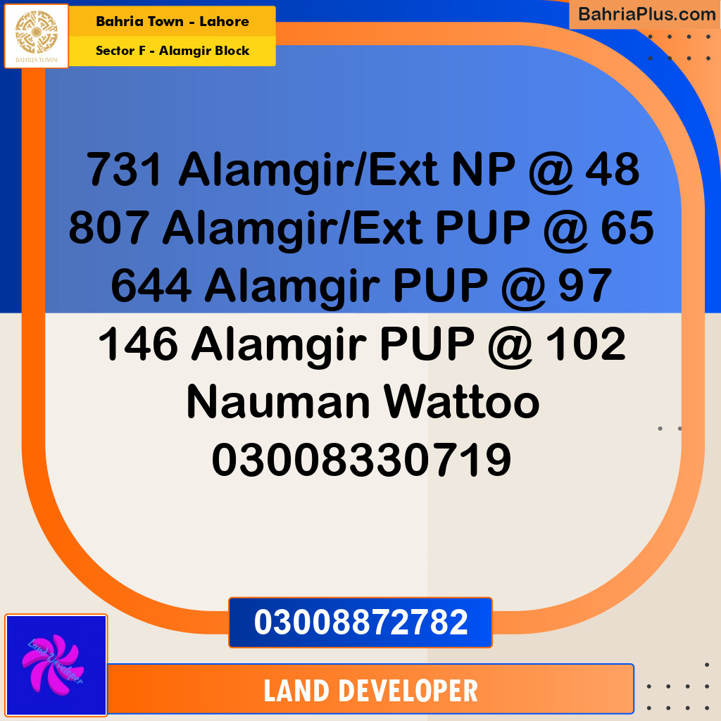 Residential Plot for Sale in Sector F - Alamgir Block -  Bahria Town, Lahore - (BP-357238)