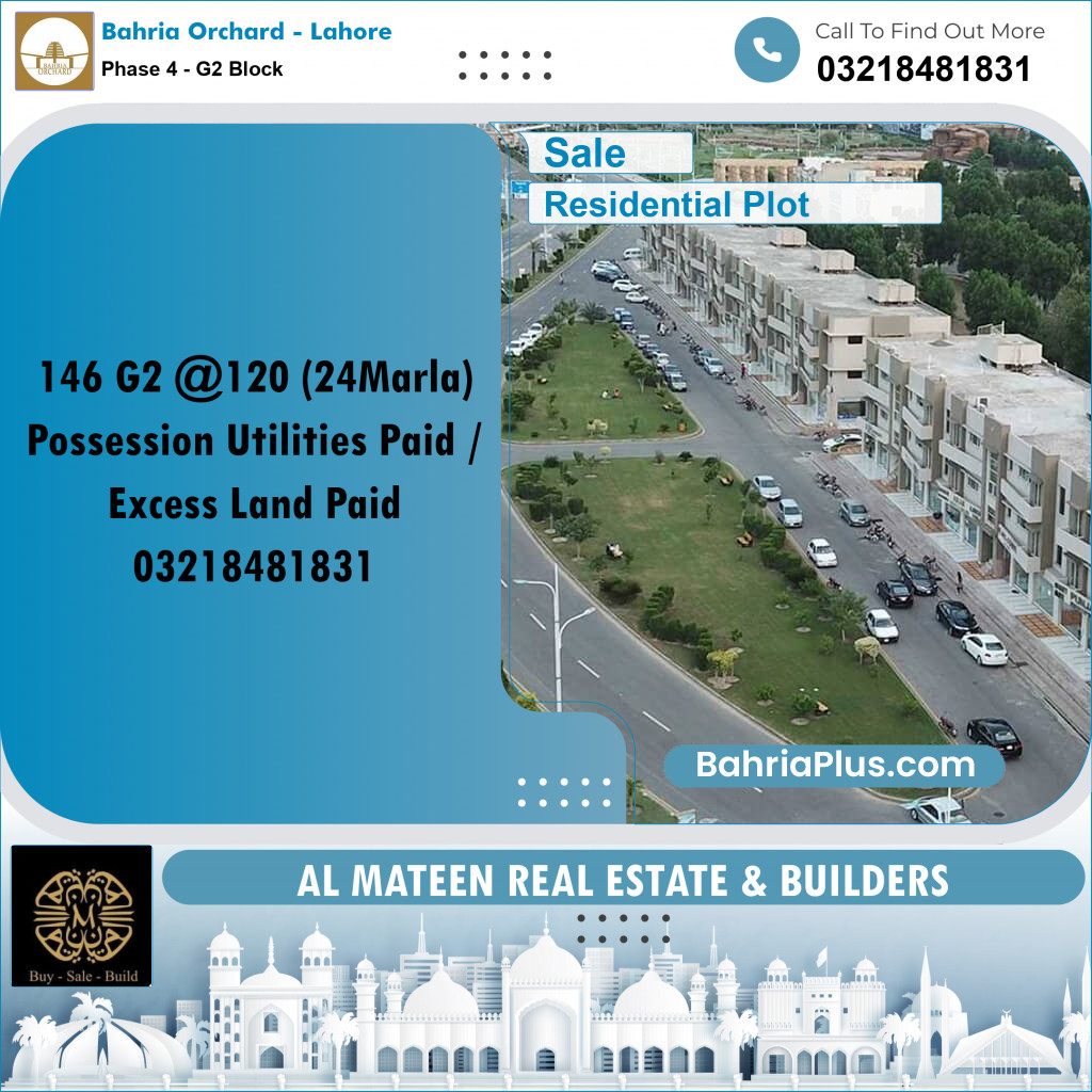 24 Marla Residential Plot for Sale in Phase 4 - G2 Block -  Bahria Orchard, Lahore - (BP-357245)
