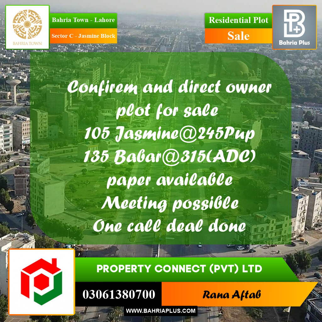 10 Marla Residential Plot for Sale in Sector C - Jasmine Block -  Bahria Town, Lahore - (BP-357273)