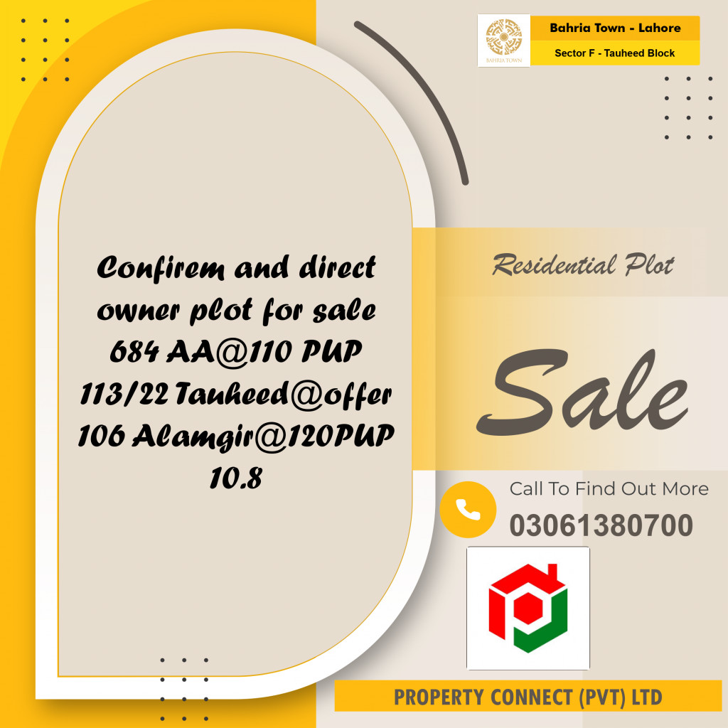 10 Marla Residential Plot for Sale in Sector F - Tauheed Block -  Bahria Town, Lahore - (BP-357277)