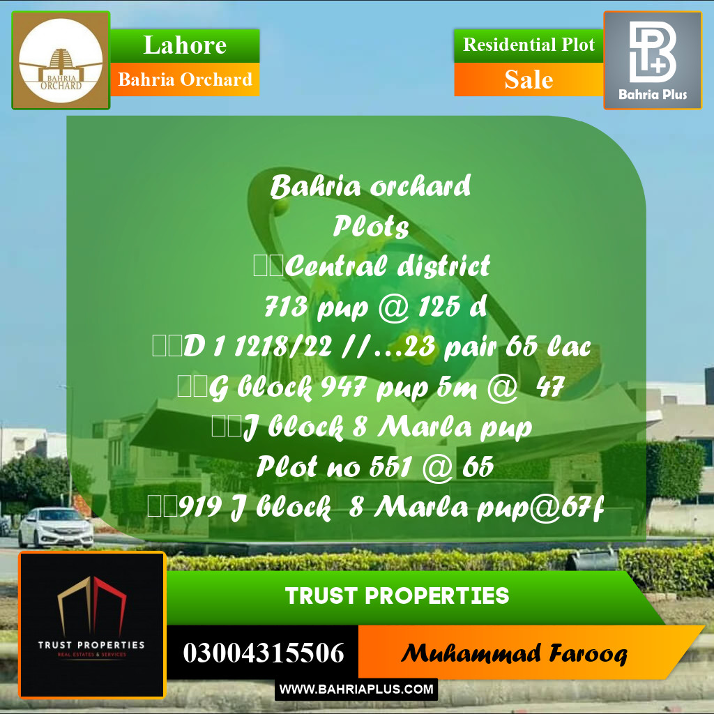 Residential Plot for Sale in Bahria Orchard, Lahore - (BP-357289)