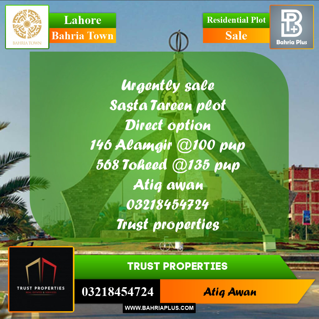 Residential Plot for Sale in Bahria Town, Lahore - (BP-357302)