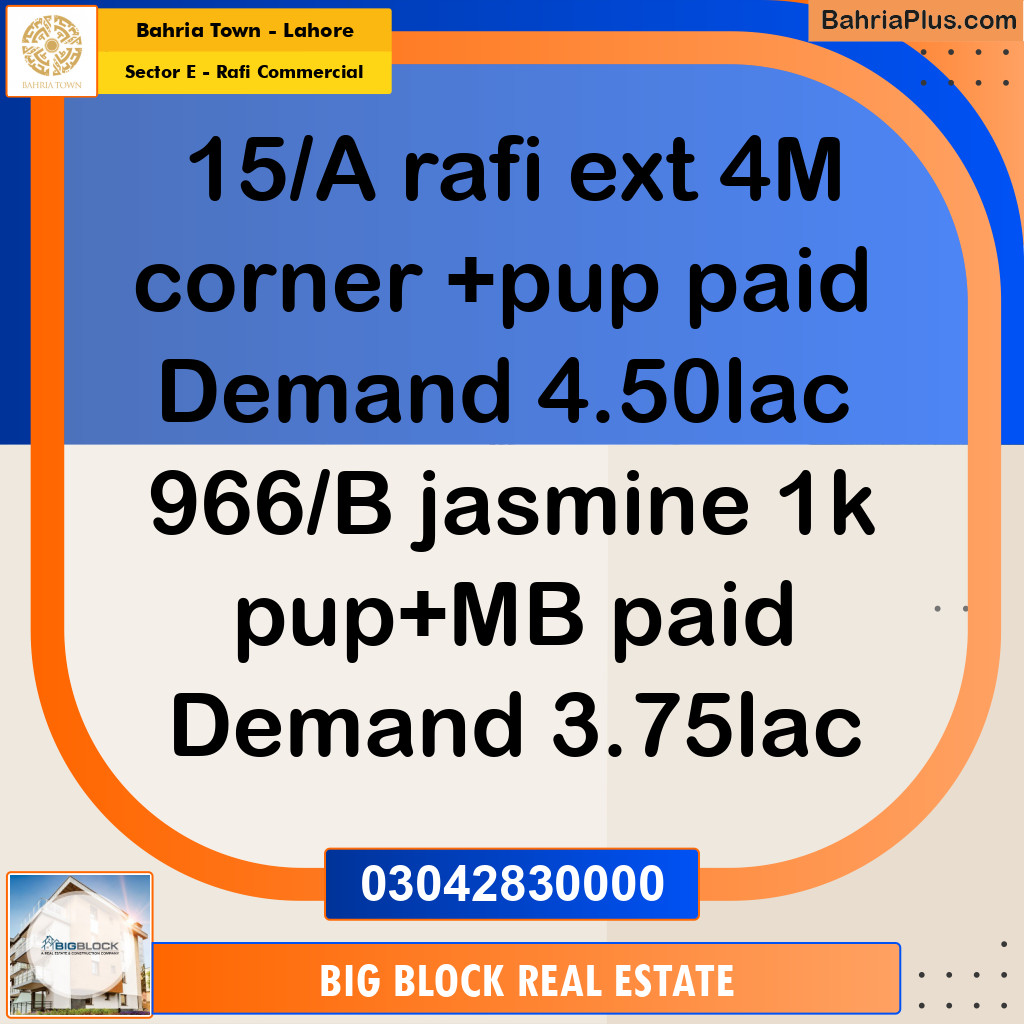 4 Marla Residential Plot for Sale in Sector E - Rafi Commercial -  Bahria Town, Lahore - (BP-357331)