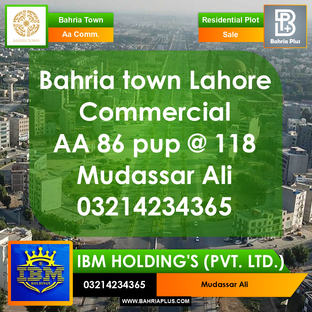 2 Marla Residential Plot for Sale in Sector D - AA Commercial -  Bahria Town, Lahore - (BP-357340)