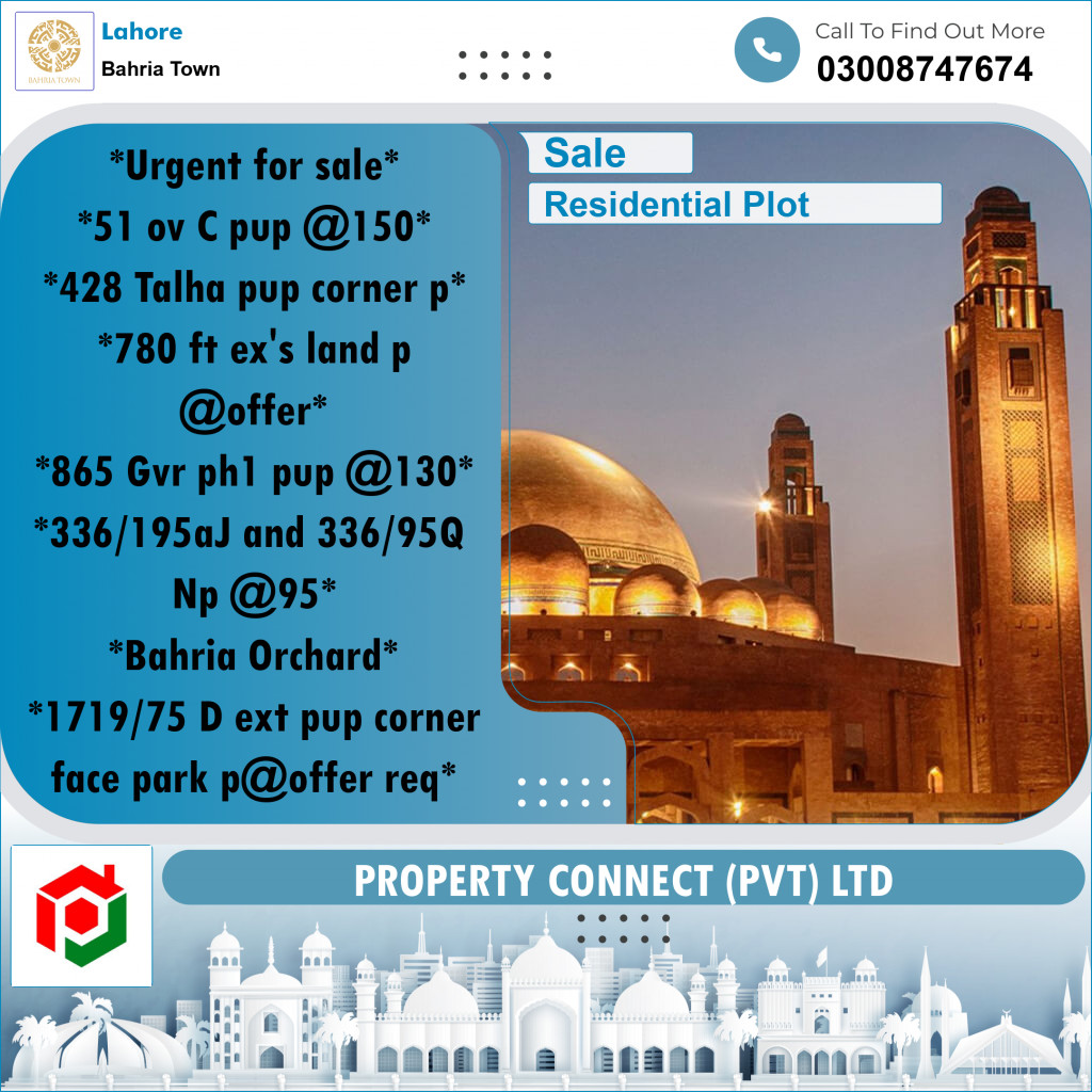 Residential Plot for Sale in Bahria Town, Lahore - (BP-357375)