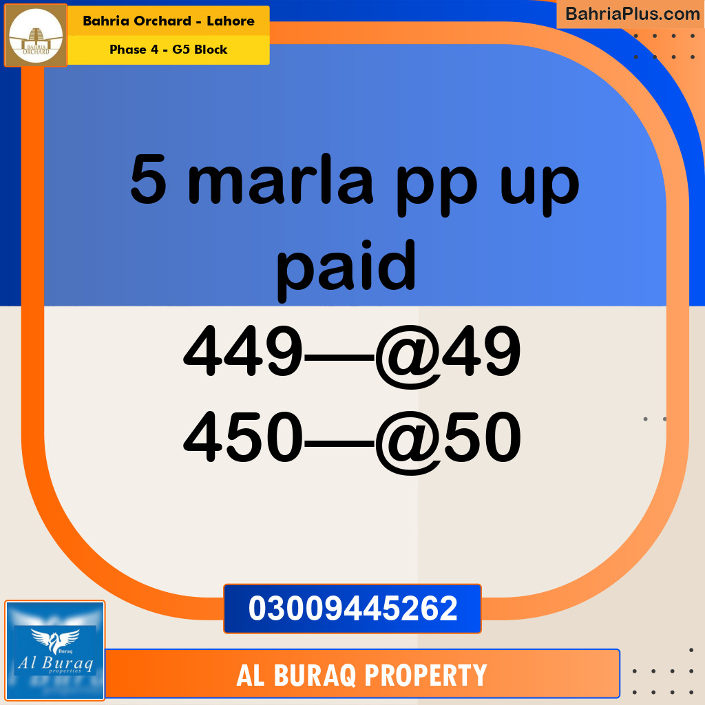 5 Marla Residential Plot for Sale in Phase 4 - G5 Block -  Bahria Orchard, Lahore - (BP-357382)