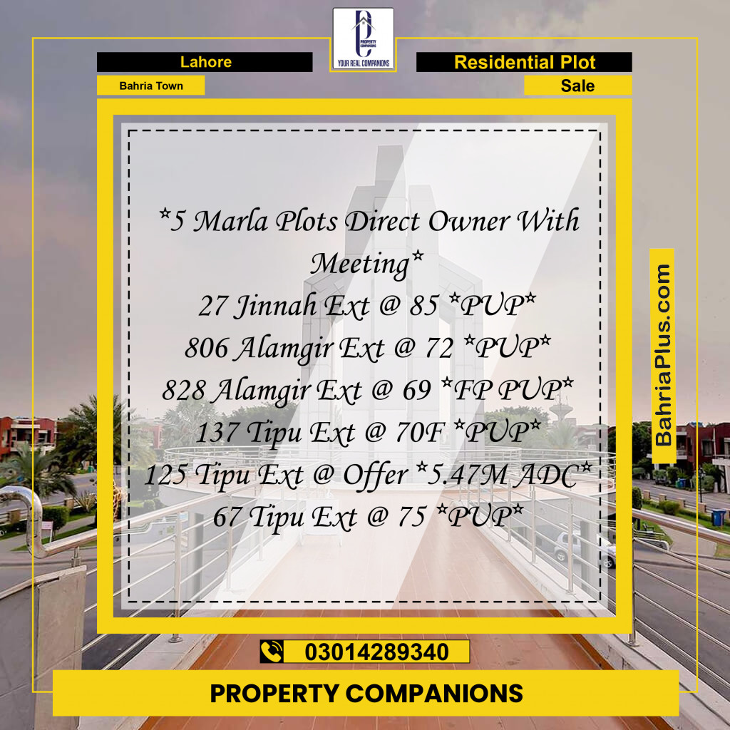 Residential Plot for Sale in Bahria Town, Lahore - (BP-357425)