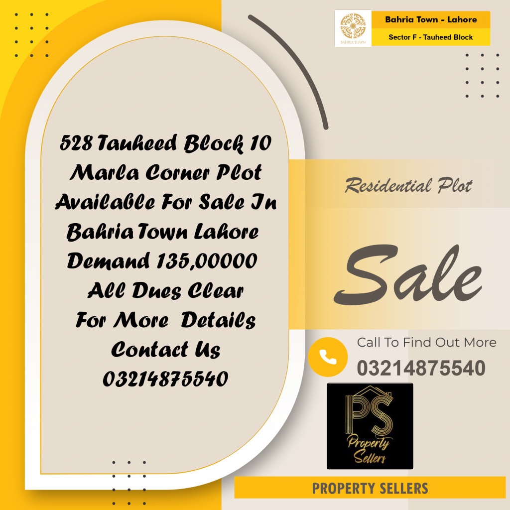 10 Marla Residential Plot for Sale in Sector F - Tauheed Block -  Bahria Town, Lahore - (BP-357473)