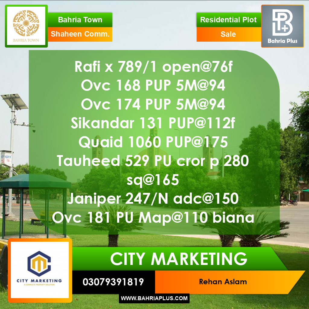 Residential Plot for Sale in Shaheen Commercial -  Bahria Town, Lahore - (BP-357474)