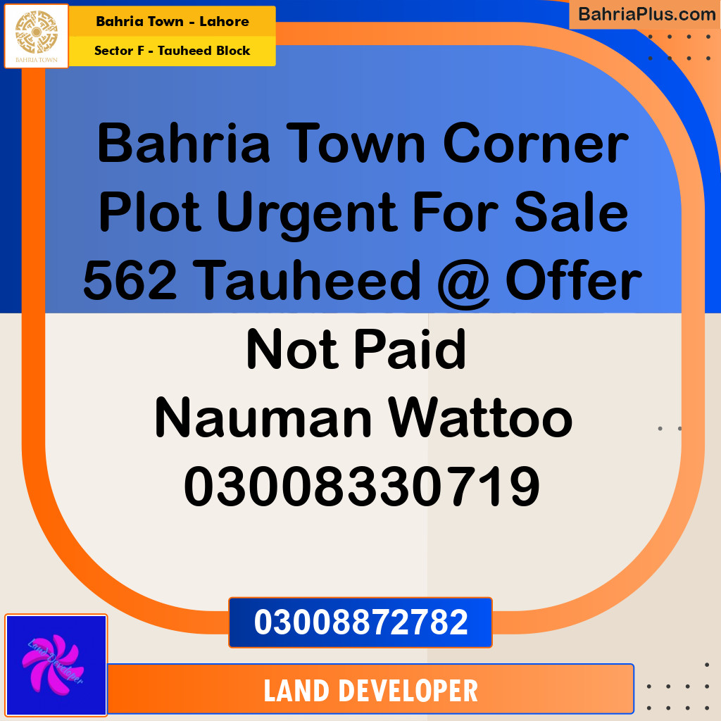 10 Marla Residential Plot for Sale in Sector F - Tauheed Block -  Bahria Town, Lahore - (BP-357477)