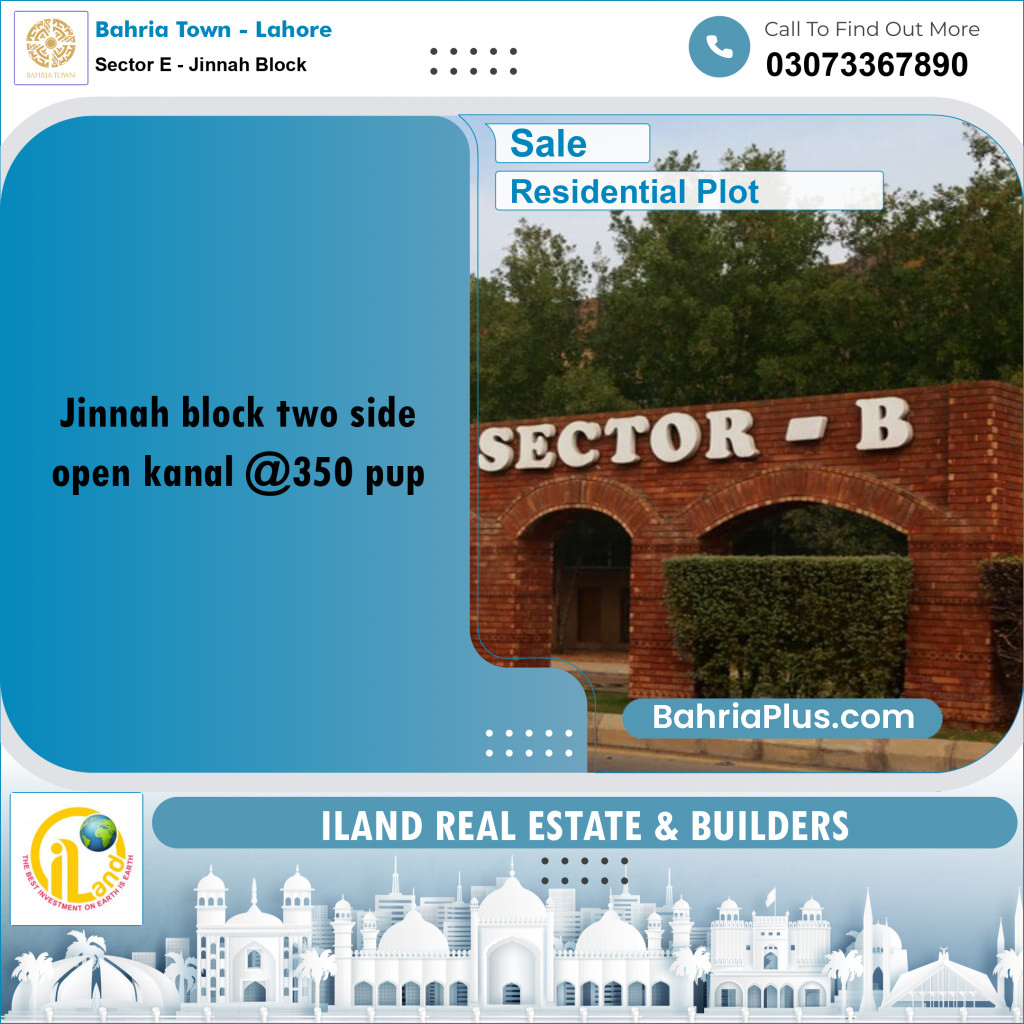 20 Marla Residential Plot for Sale in Sector E - Jinnah Block -  Bahria Town, Lahore - (BP-357481)