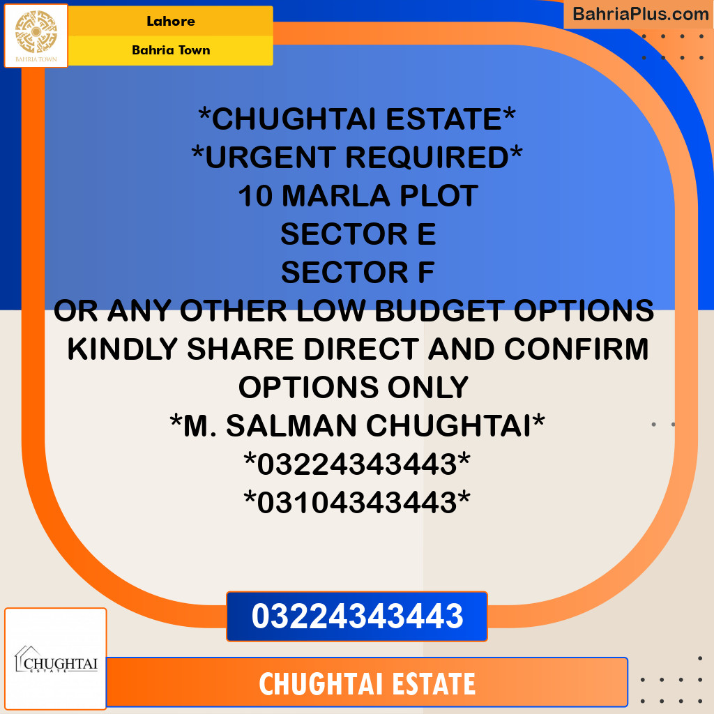 10 Marla Residential Plot for Sale in Bahria Town, Lahore - (BP-357518)