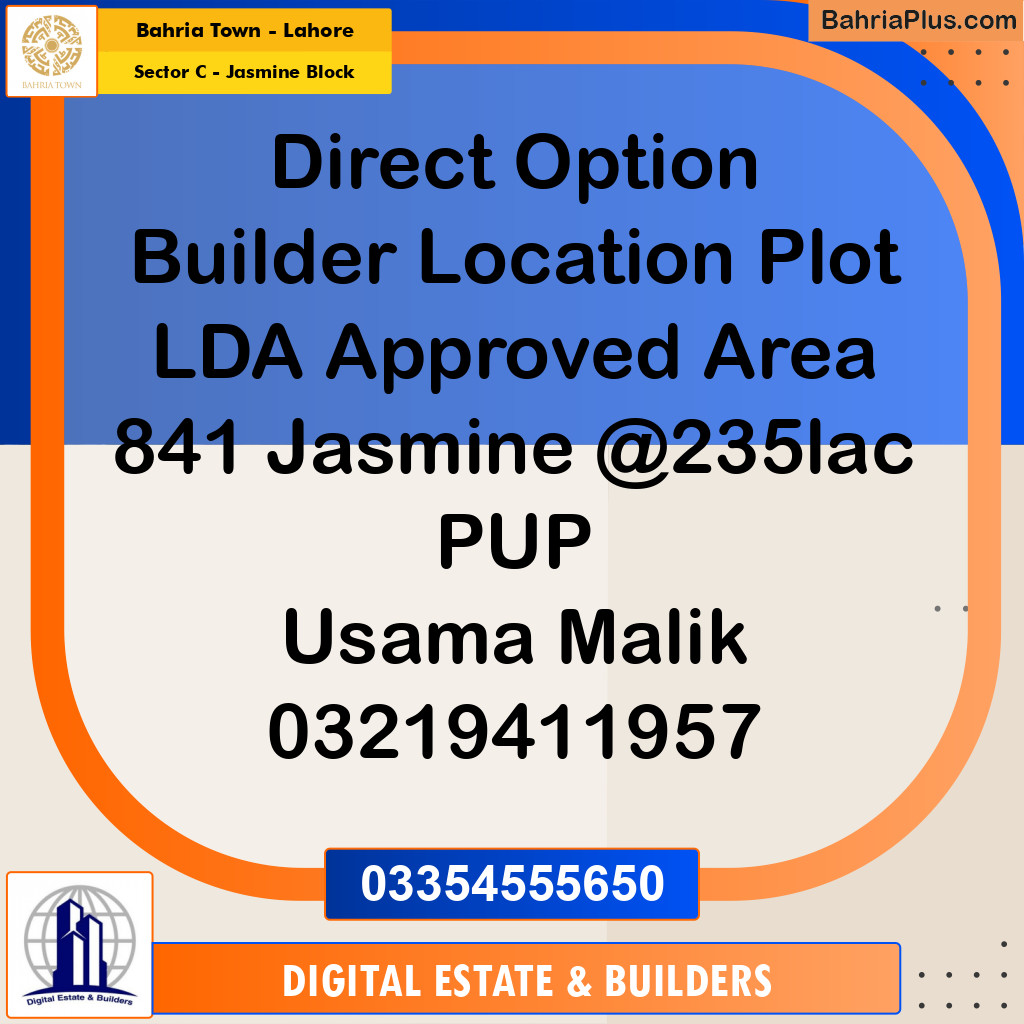 10 Marla Residential Plot for Sale in Sector C - Jasmine Block -  Bahria Town, Lahore - (BP-357537)