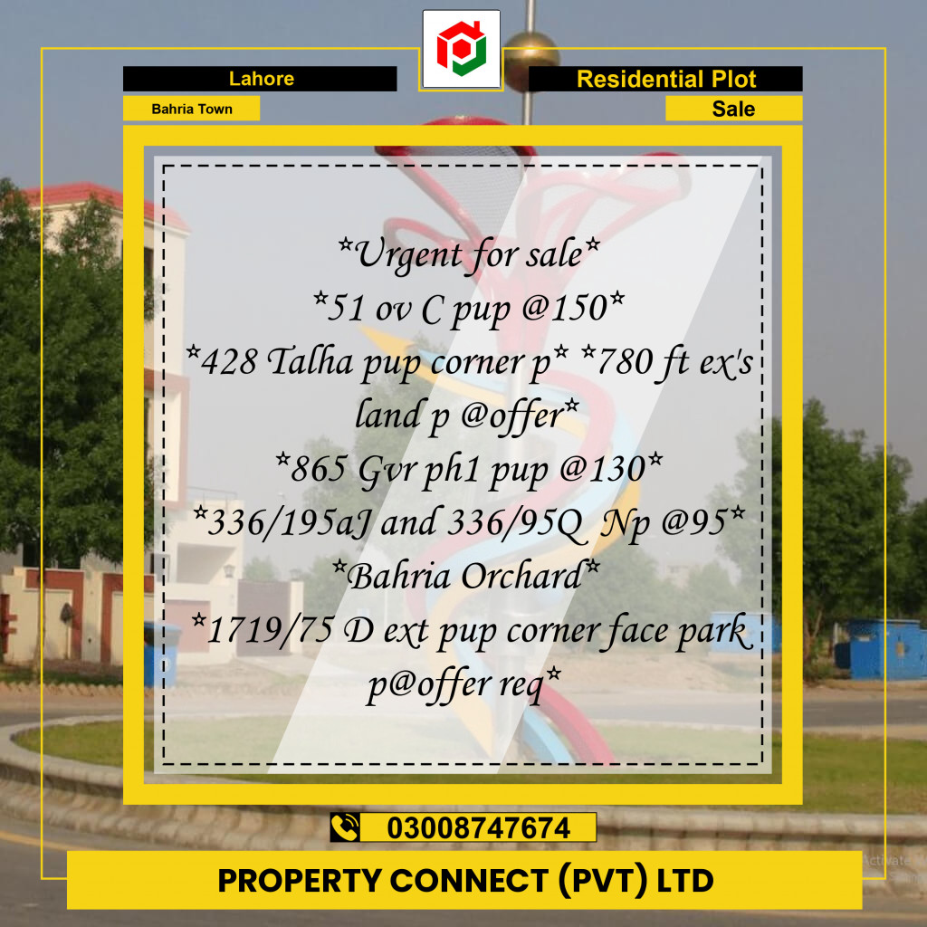 Residential Plot for Sale in Bahria Town, Lahore - (BP-357550)