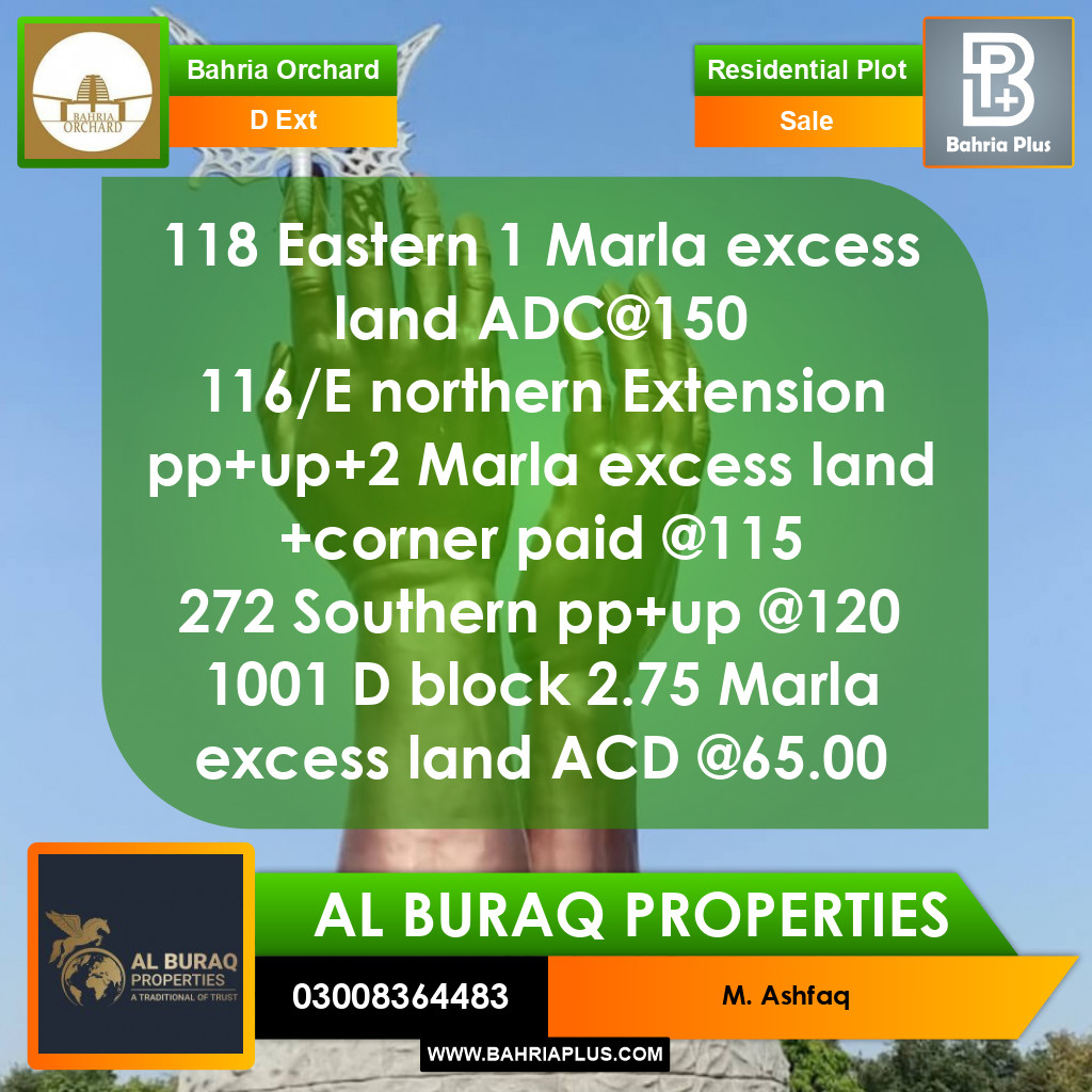5 Marla Residential Plot for Sale in Phase 2 - D Ext -  Bahria Orchard, Lahore - (BP-357610)