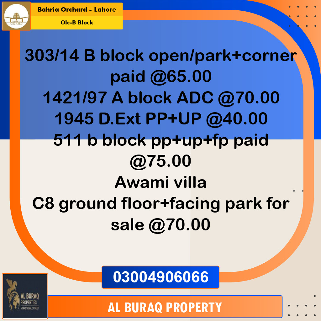 5 Marla Residential Plot for Sale in OLC-B Block -  Bahria Orchard, Lahore - (BP-357614)
