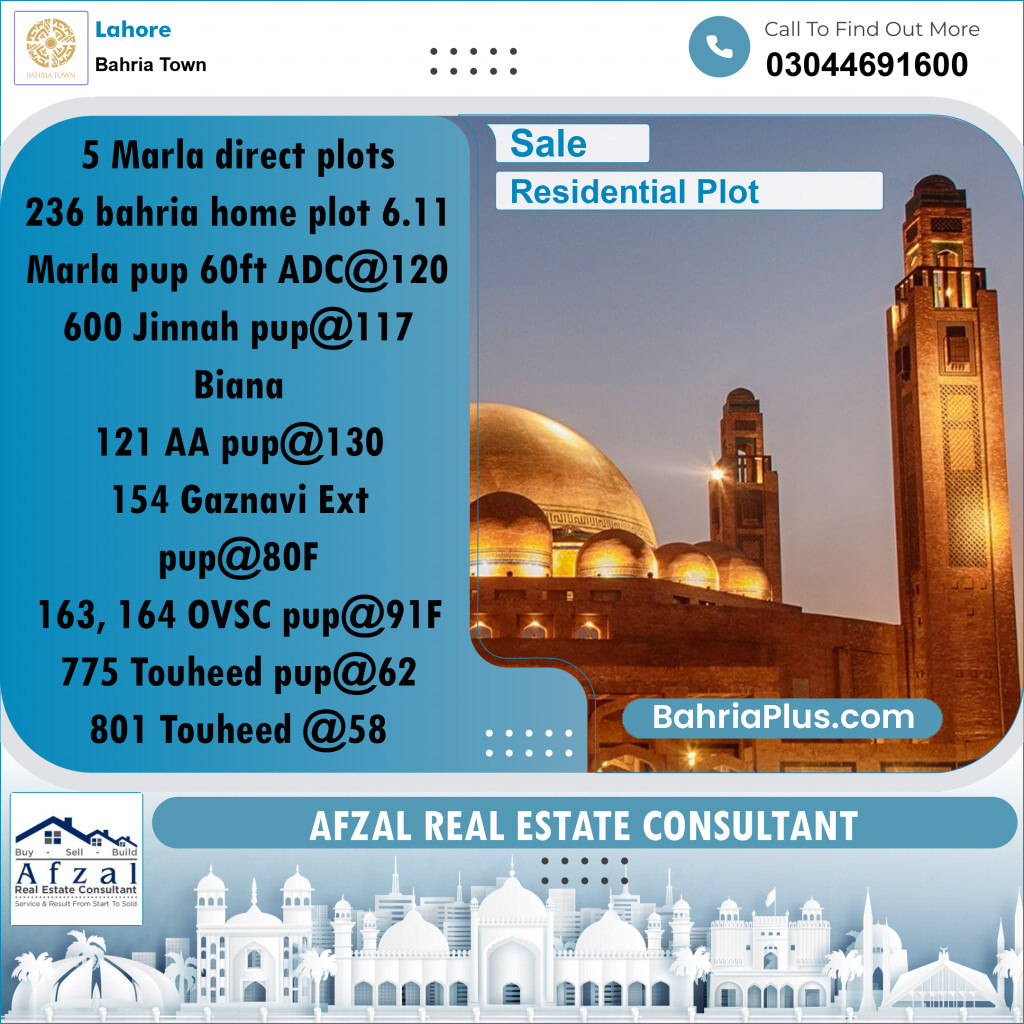 Residential Plot for Sale in Bahria Town, Lahore - (BP-357628)