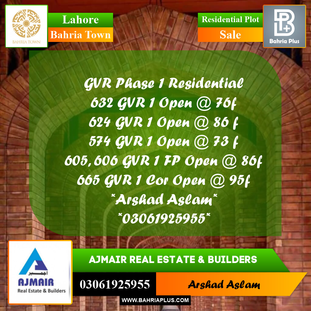 Residential Plot for Sale in Bahria Town, Lahore - (BP-357665)