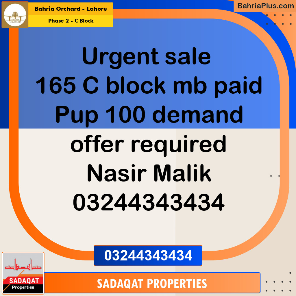 8 Marla Residential Plot for Sale in Phase 2 - C Block -  Bahria Orchard, Lahore - (BP-357681)