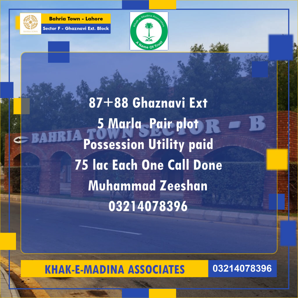 5 Marla Residential Plot for Sale in Sector F - Ghaznavi Ext. Block -  Bahria Town, Lahore - (BP-357755)
