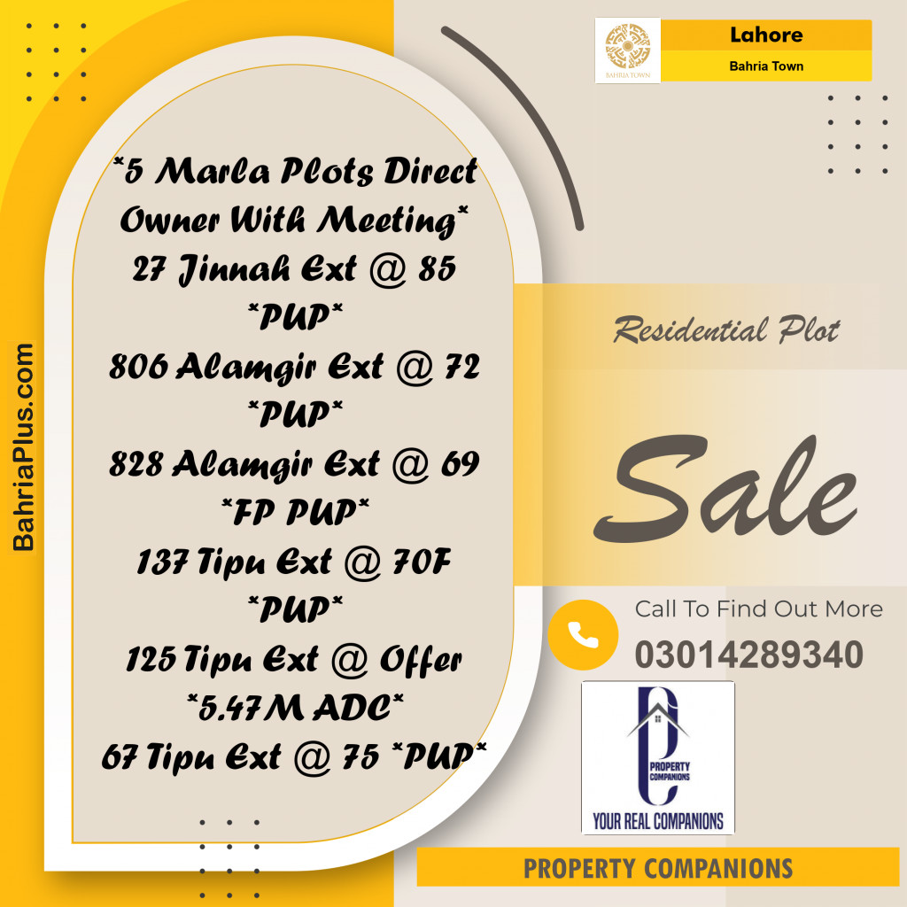 Residential Plot for Sale in Bahria Town, Lahore - (BP-357758)