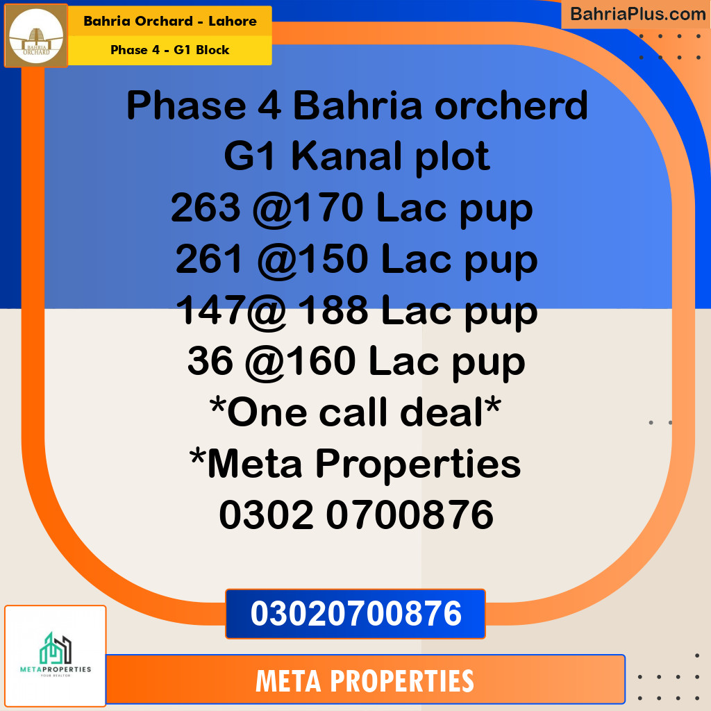 1 Kanal Residential Plot for Sale in Phase 4 - G1 Block -  Bahria Orchard, Lahore - (BP-357766)