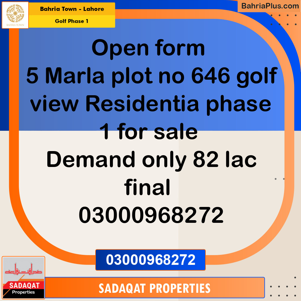 5 Marla Residential Plot for Sale in Golf Phase 1 -  Bahria Town, Lahore - (BP-357838)