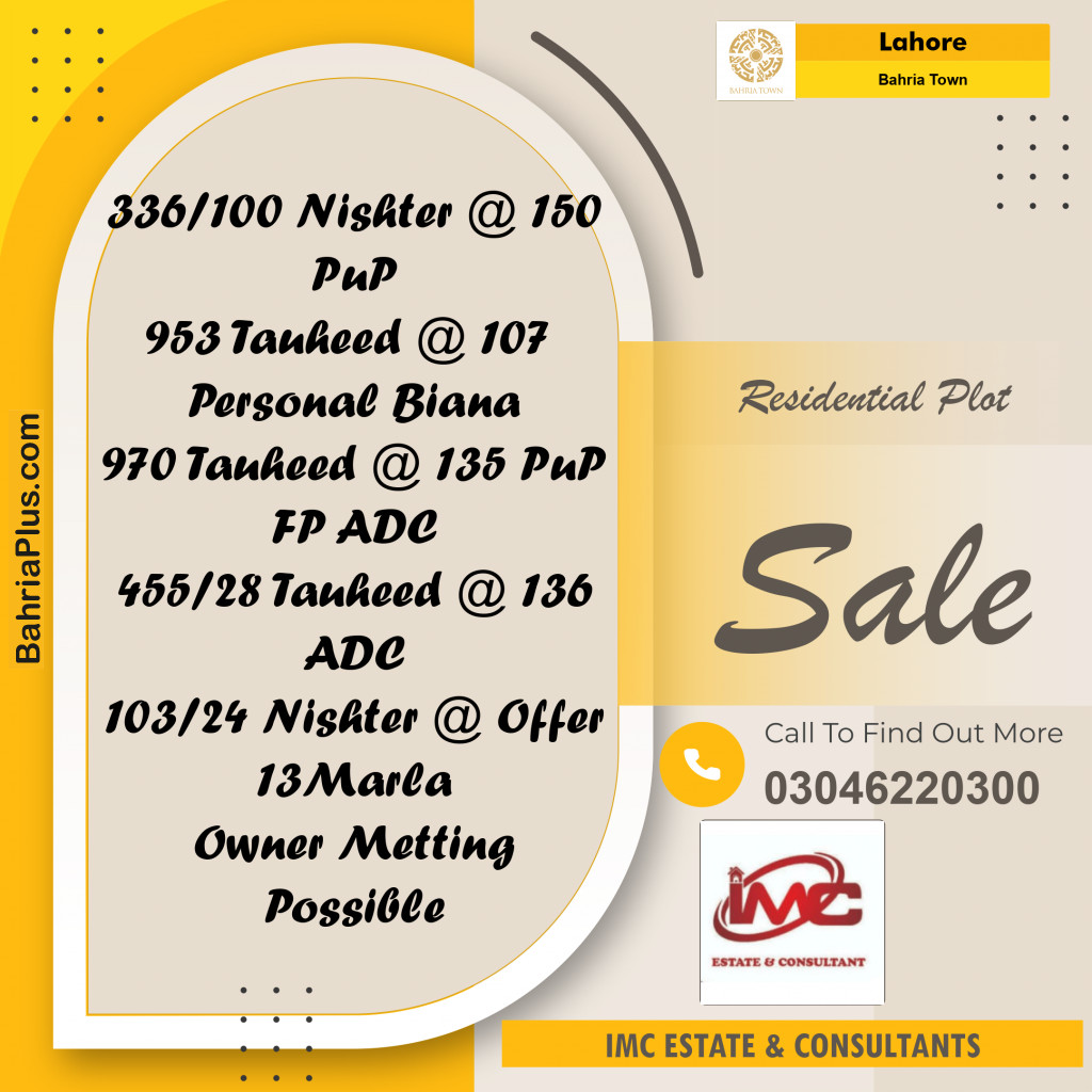 Residential Plot for Sale in Bahria Town, Lahore - (BP-357841)